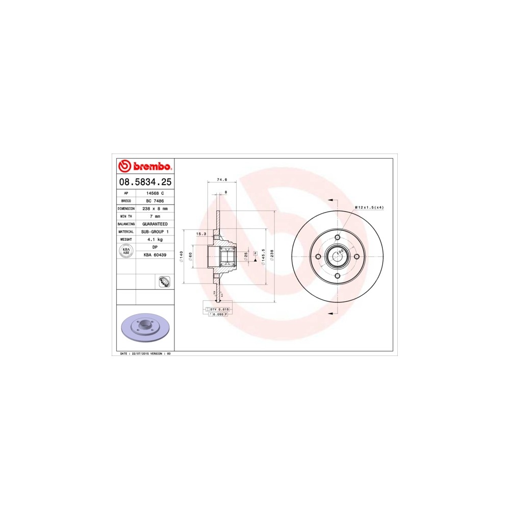 BREMBO BEARING DISC LINE Bremsscheibe 08.5834.25