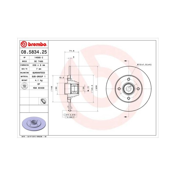 BREMBO BEARING DISC LINE Bremsscheibe 08.5834.25