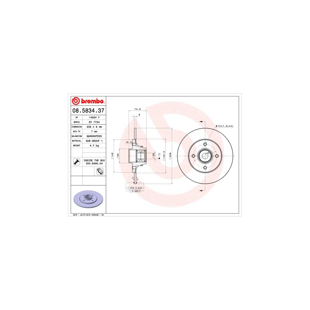BREMBO BEARING DISC LINE Bremsscheibe 08.5834.37