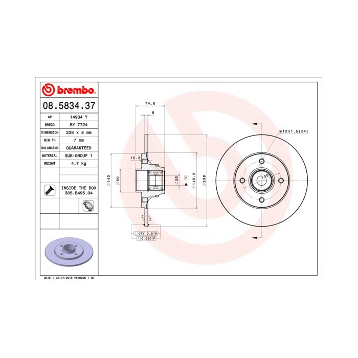 BREMBO BEARING DISC LINE Bremsscheibe 08.5834.37