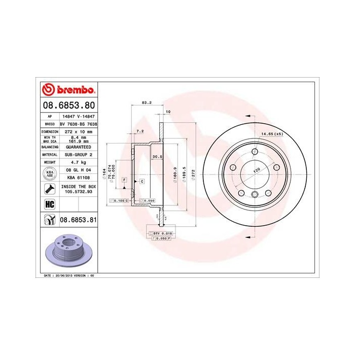 BREMBO COATED DISC LINE Bremsscheibe 08.6853.81