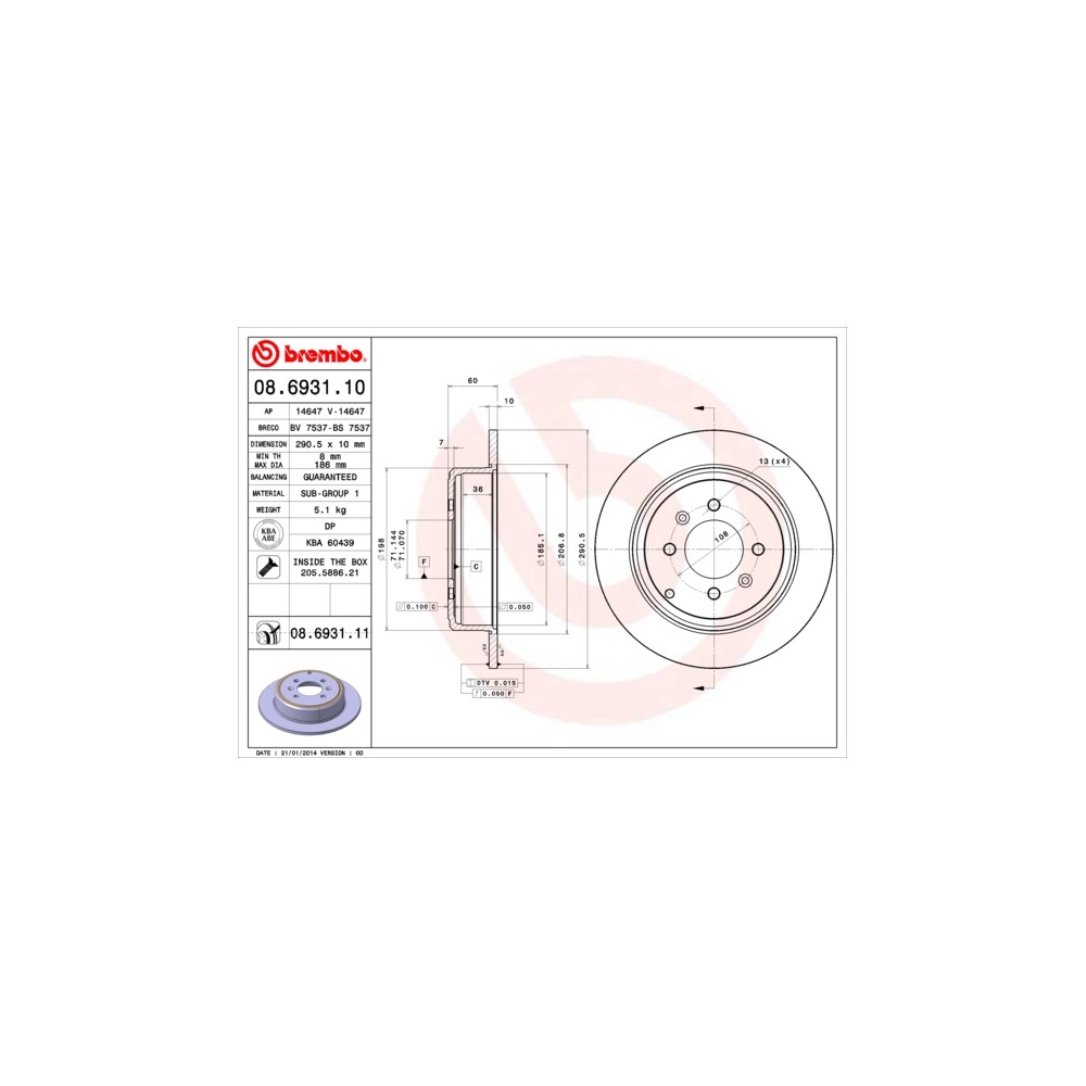 BREMBO COATED DISC LINE Bremsscheibe 08.6931.11