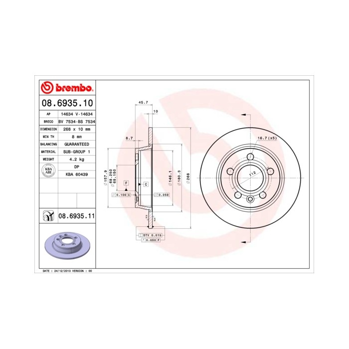 BREMBO COATED DISC LINE Bremsscheibe 08.6935.11