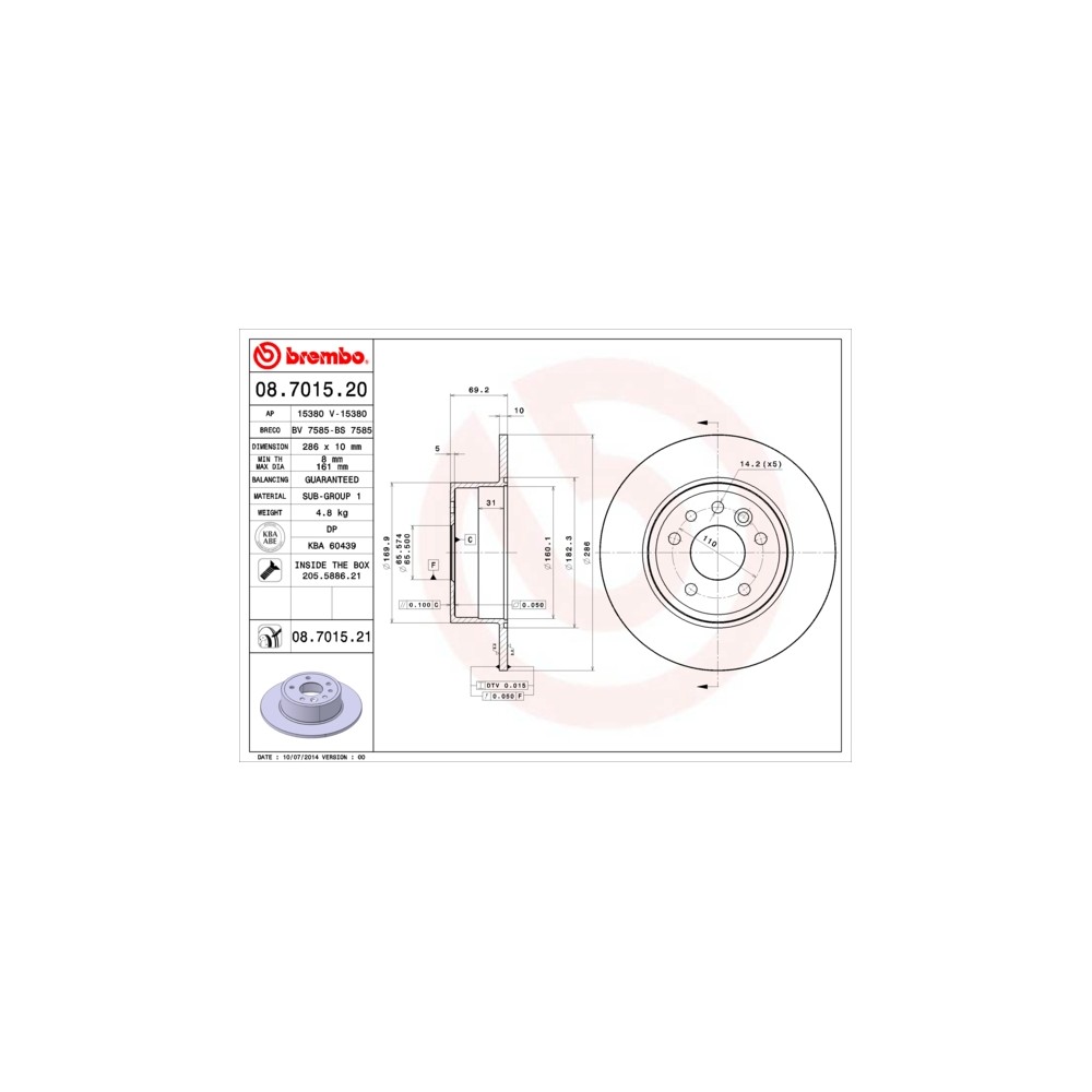 BREMBO COATED DISC LINE Bremsscheibe 08.7015.21