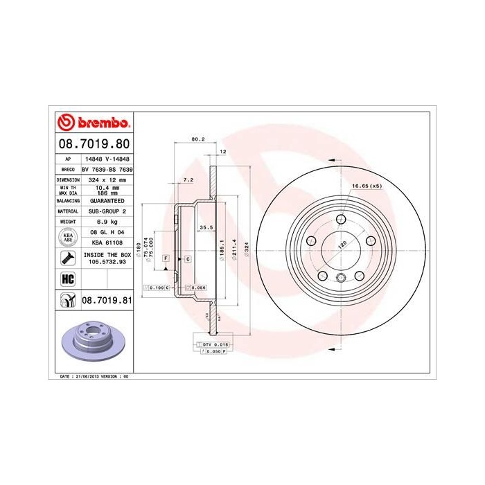 BREMBO COATED DISC LINE Bremsscheibe 08.7019.81
