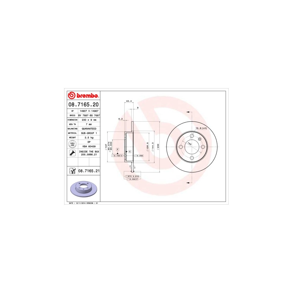 BREMBO COATED DISC LINE Bremsscheibe 08.7165.21