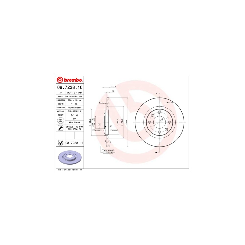 BREMBO COATED DISC LINE Bremsscheibe 08.7238.11