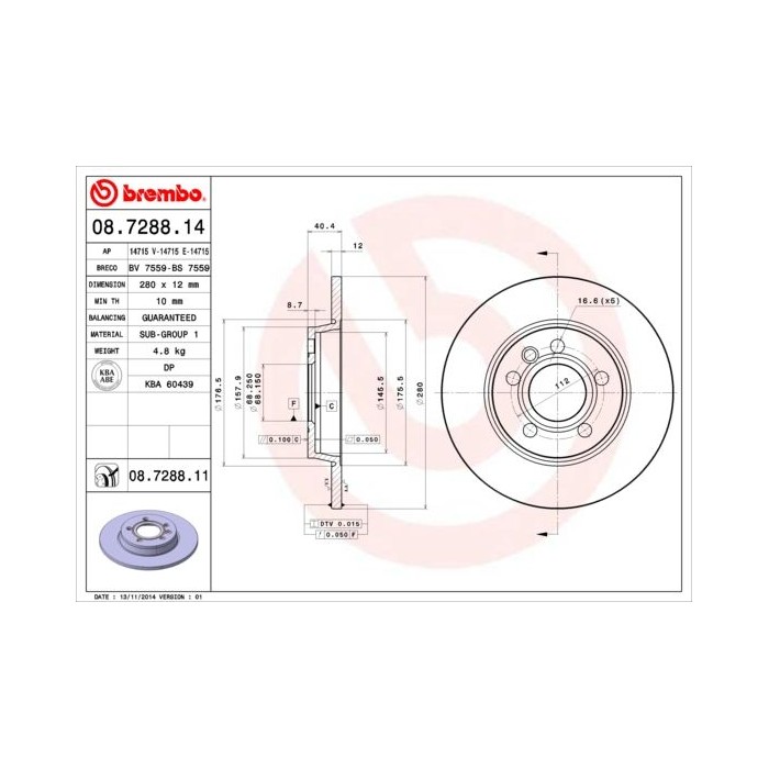 BREMBO Bremsscheibe 08.7288.14