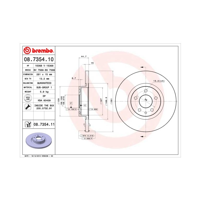 BREMBO COATED DISC LINE Bremsscheibe 08.7354.11