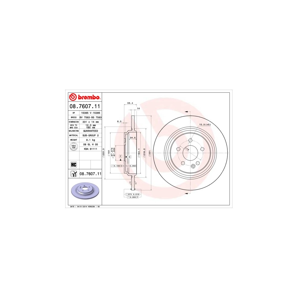 BREMBO COATED DISC LINE Bremsscheibe 08.7607.11