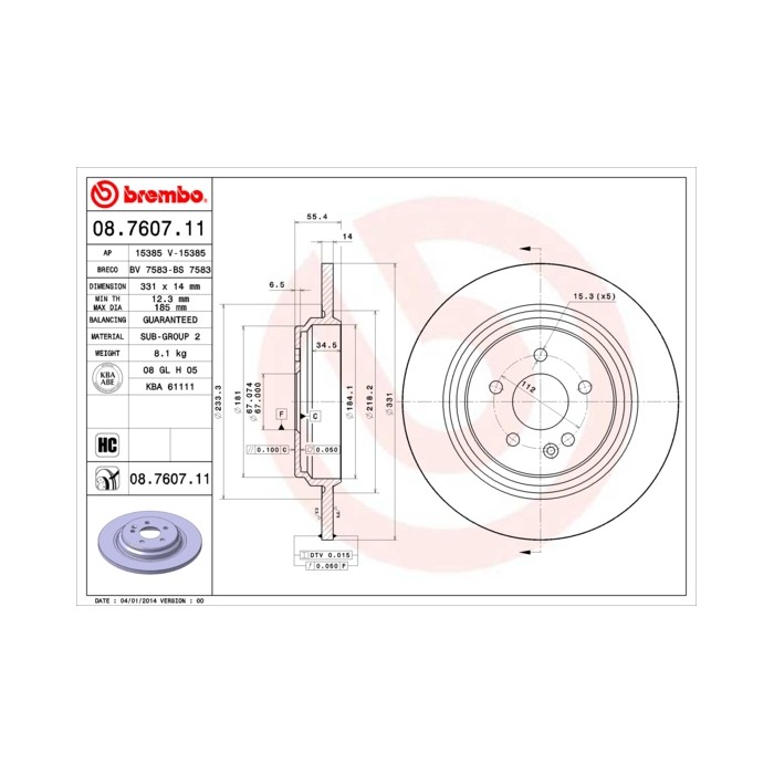 BREMBO COATED DISC LINE Bremsscheibe 08.7607.11