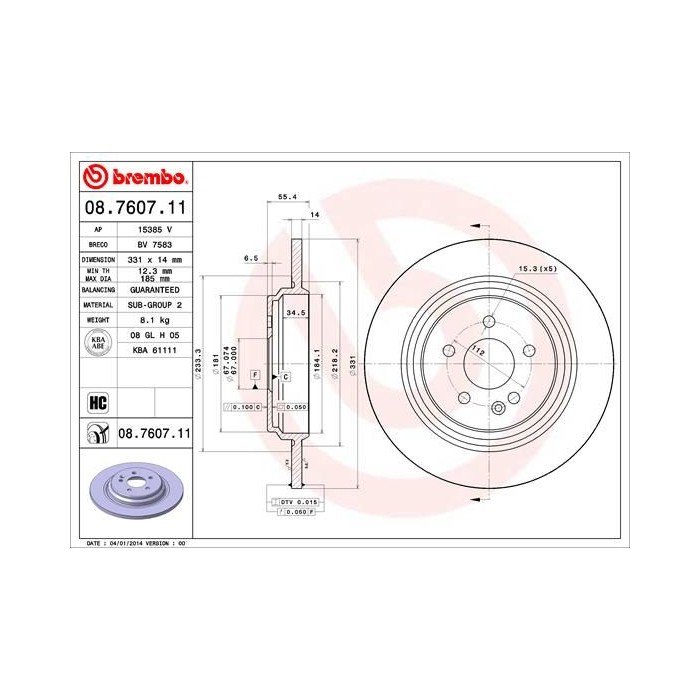 BREMBO COATED DISC LINE Bremsscheibe 08.7607.11