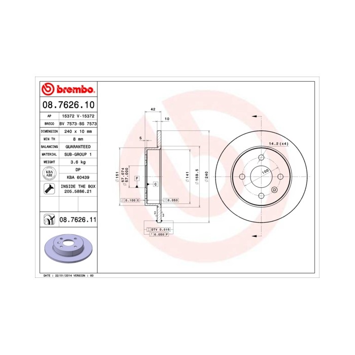 BREMBO COATED DISC LINE Bremsscheibe 08.7626.11