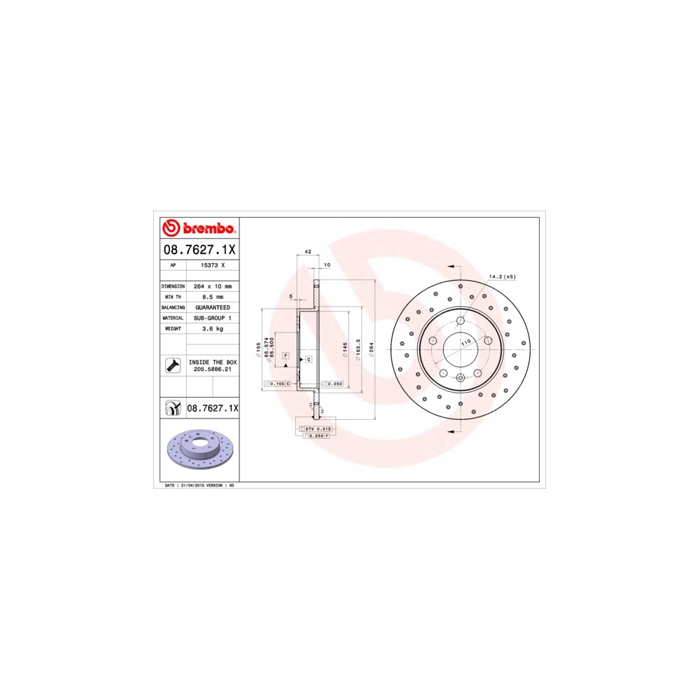 BREMBO XTRA LINE Bremsscheibe 08.7627.1X
