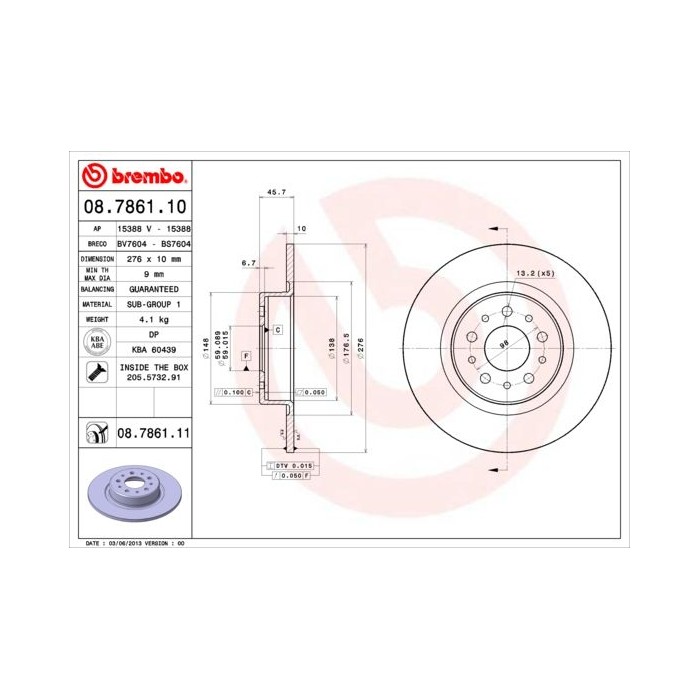 BREMBO Bremsscheibe 08.7861.10 Alfa Romeo