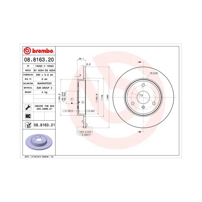 BREMBO COATED DISC LINE Bremsscheibe 08.8163.21