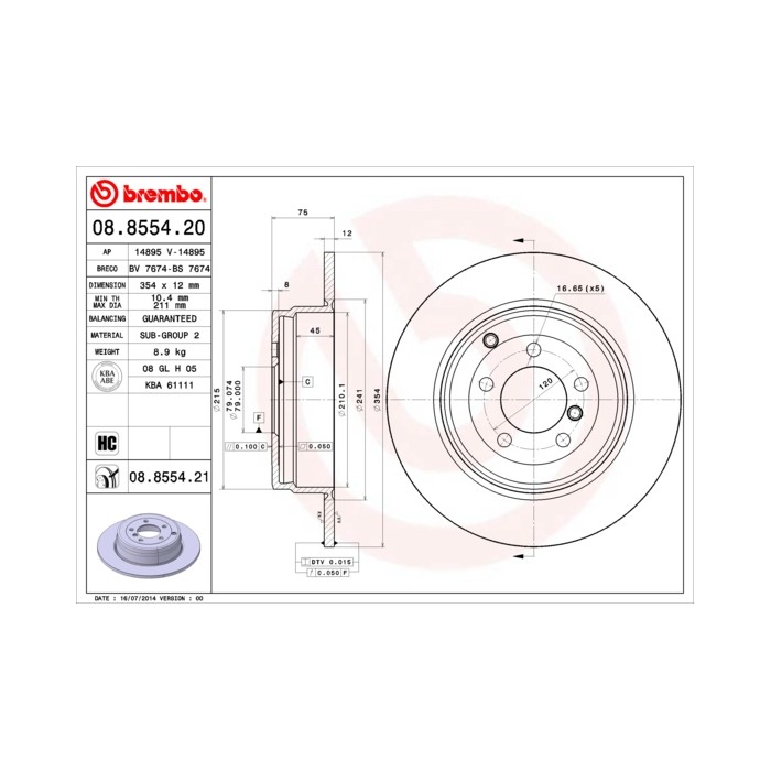 BREMBO COATED DISC LINE Bremsscheibe 08.8554.21