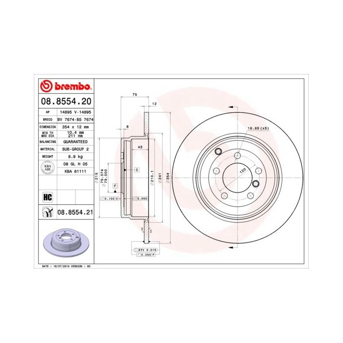 BREMBO COATED DISC LINE Bremsscheibe 08.8554.21