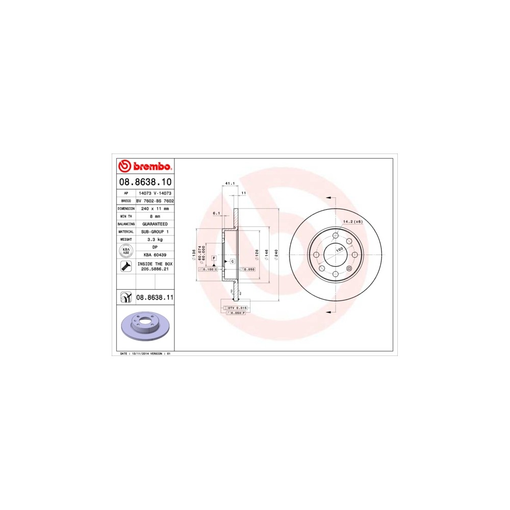 BREMBO Bremsscheibe 08.8638.10