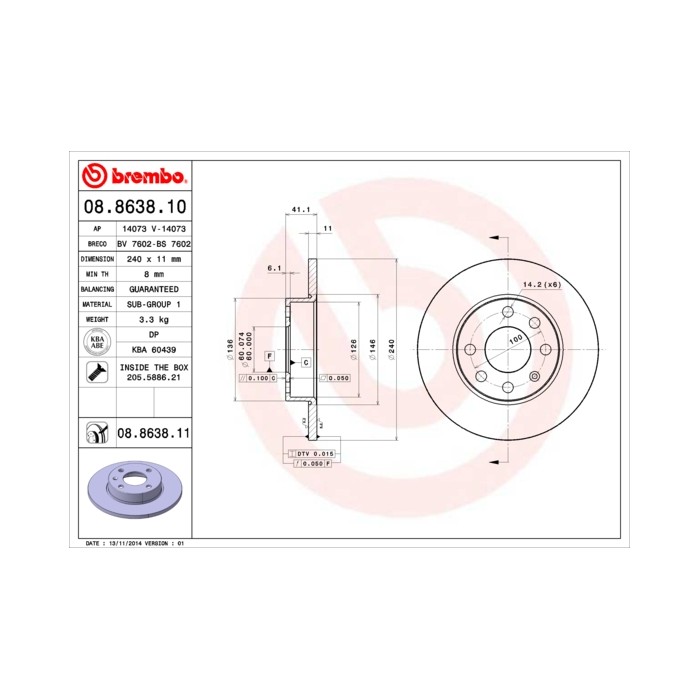 BREMBO Bremsscheibe 08.8638.10