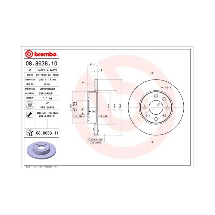 BREMBO Bremsscheibe 08.8638.10