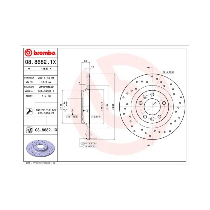 BREMBO XTRA LINE Bremsscheibe 08.8682.1X