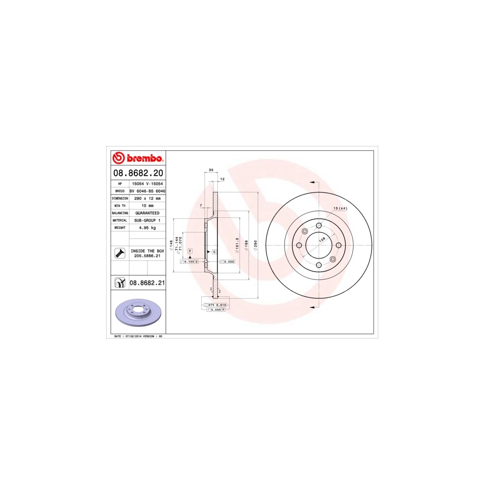BREMBO COATED DISC LINE Bremsscheibe 08.8682.21