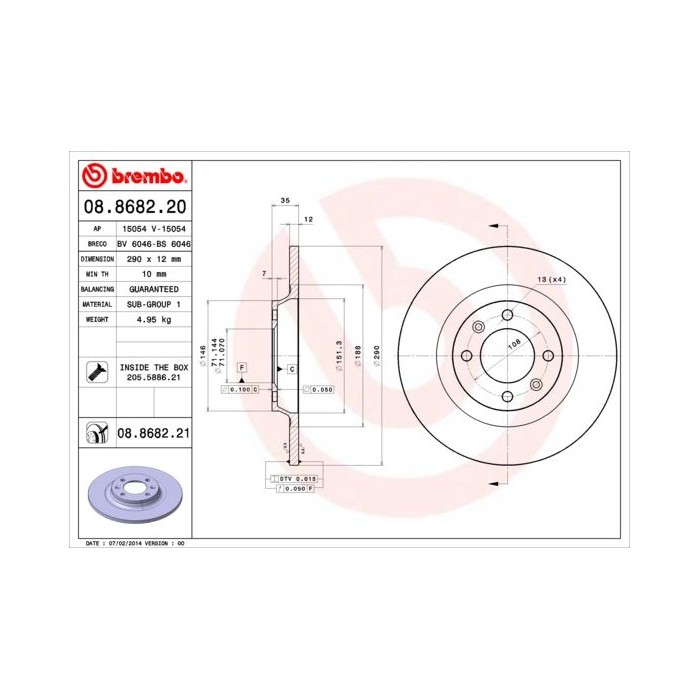 BREMBO COATED DISC LINE Bremsscheibe 08.8682.21