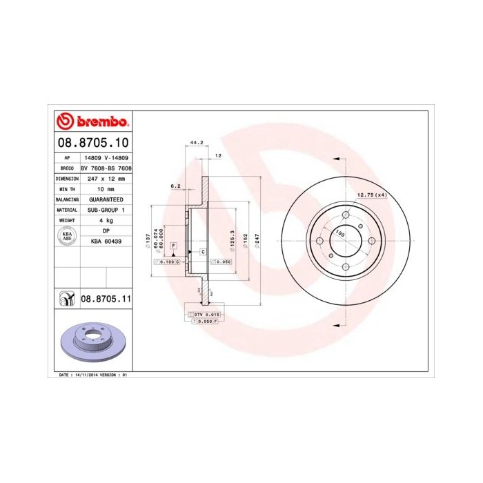 BREMBO COATED DISC LINE Bremsscheibe 08.8705.11