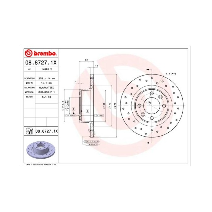 BREMBO XTRA LINE Bremsscheibe 08.8727.1X