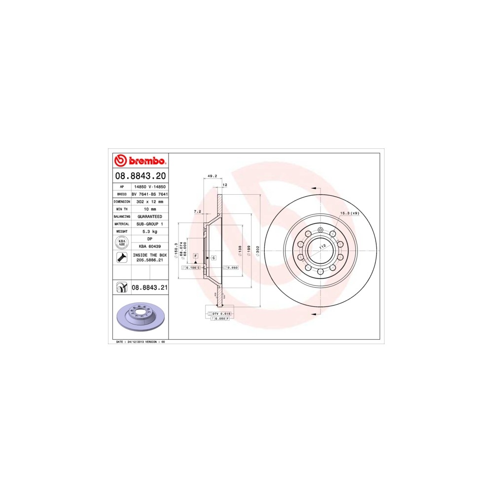 BREMBO Bremsscheibe 08.8843.20