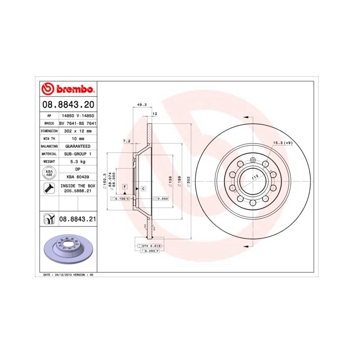 BREMBO COATED DISC LINE Bremsscheibe 08.8843.21
