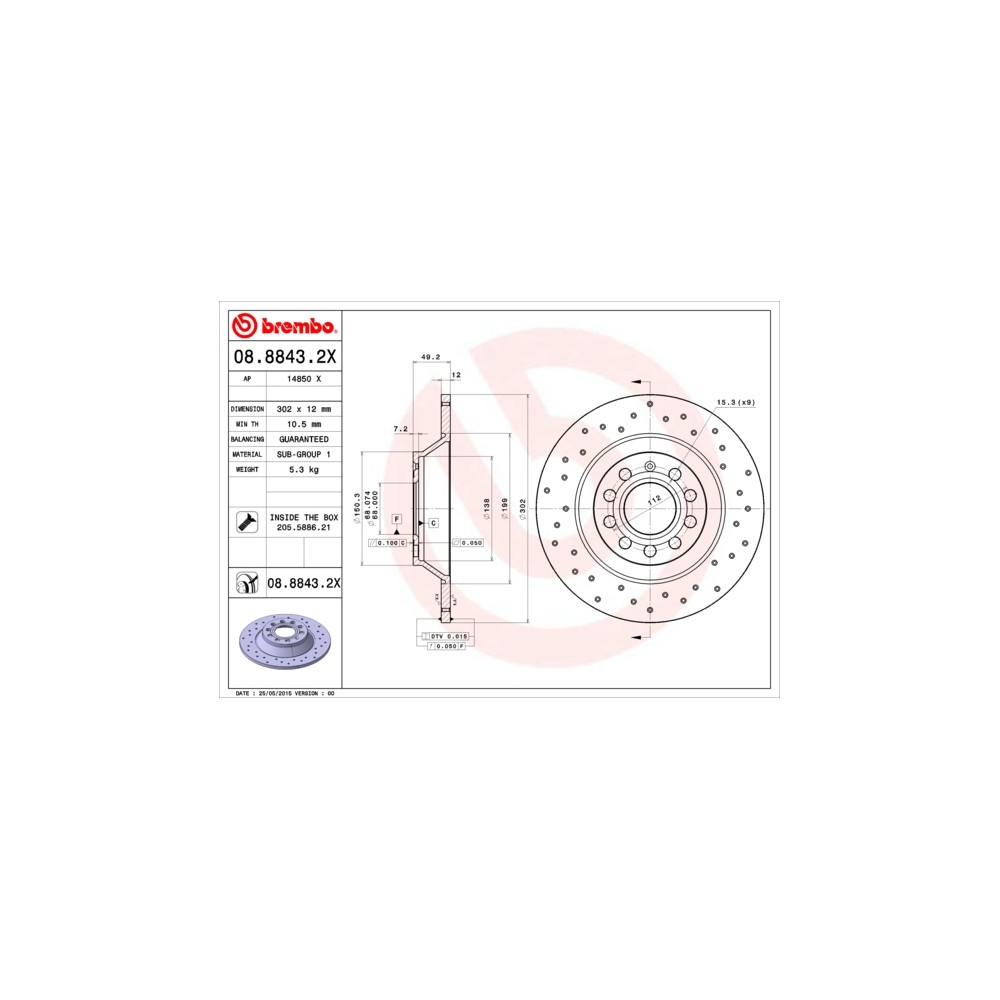 BREMBO XTRA LINE Bremsscheibe 08.8843.2X