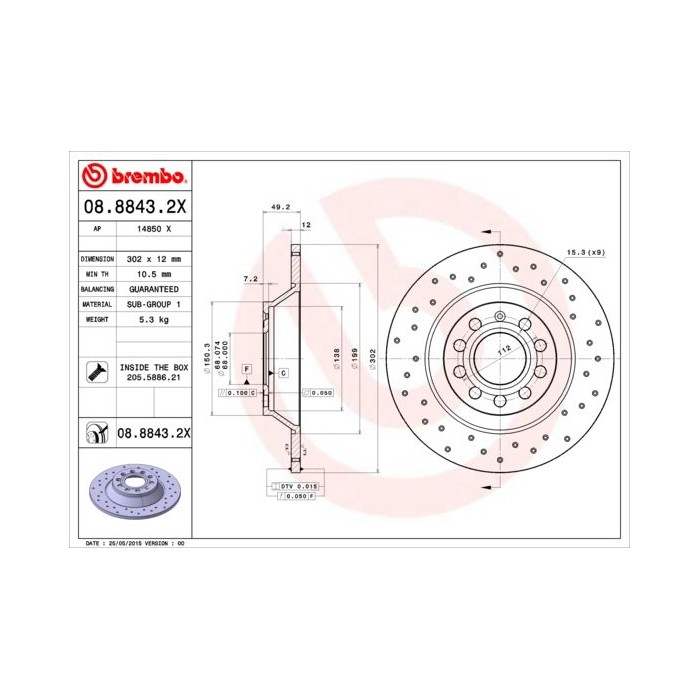 BREMBO XTRA LINE Bremsscheibe 08.8843.2X
