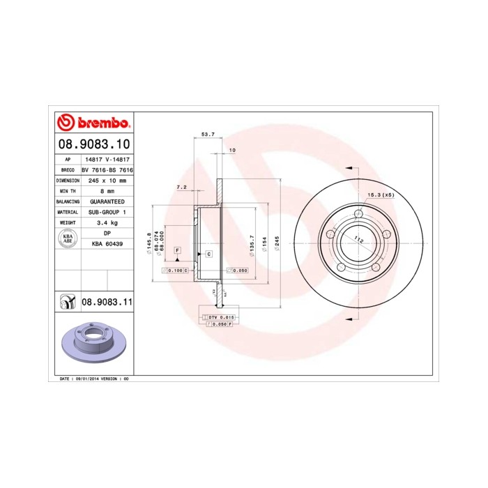 BREMBO COATED DISC LINE Bremsscheibe 08.9083.11
