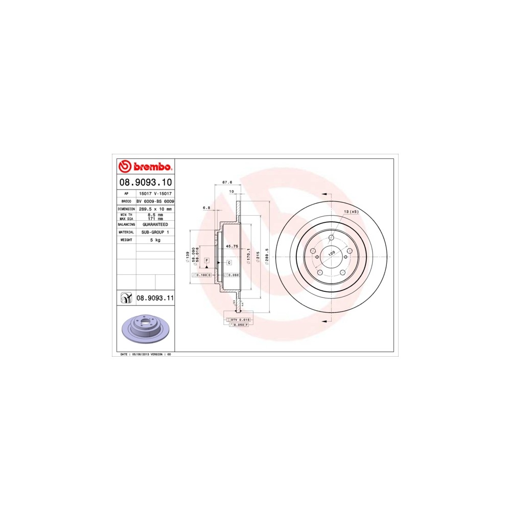 BREMBO Bremsscheibe 08.9093.10