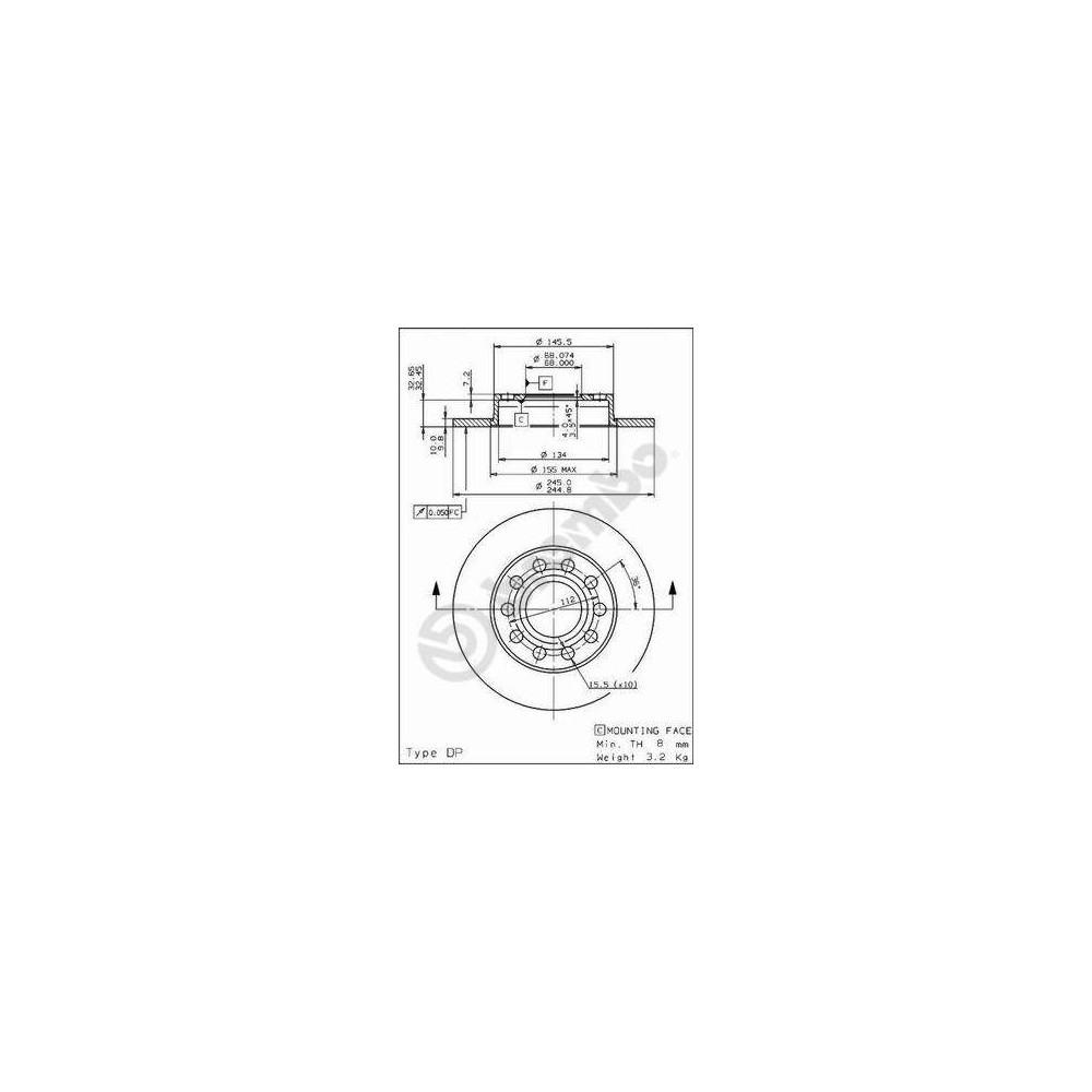 BREMBO COATED DISC LINE Bremsscheibe 08.9136.11