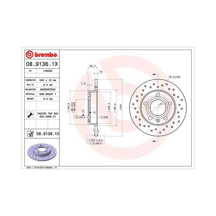 BREMBO XTRA LINE Bremsscheibe 08.9136.1X
