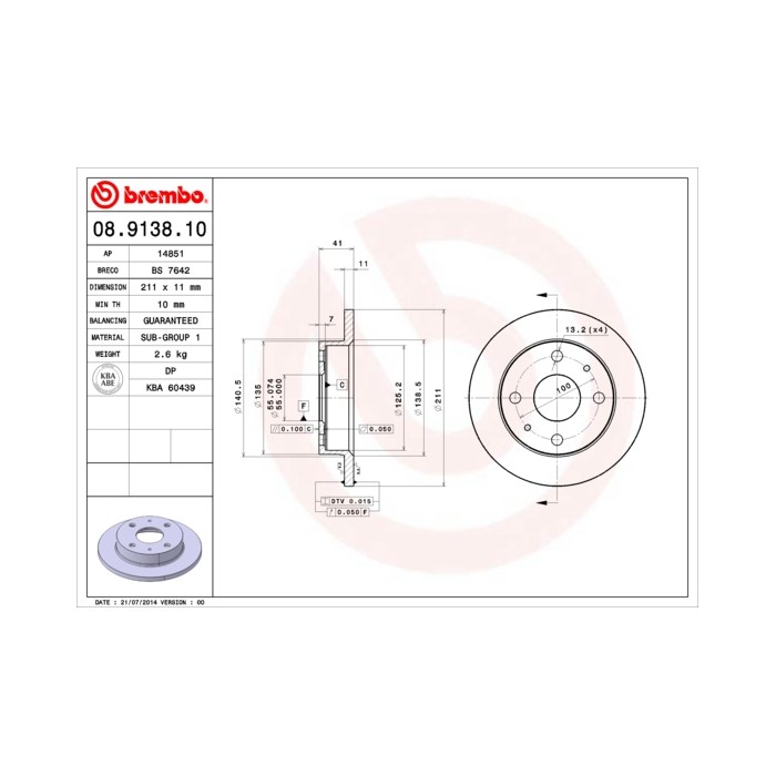 BREMBO Bremsscheibe 08.9138.10