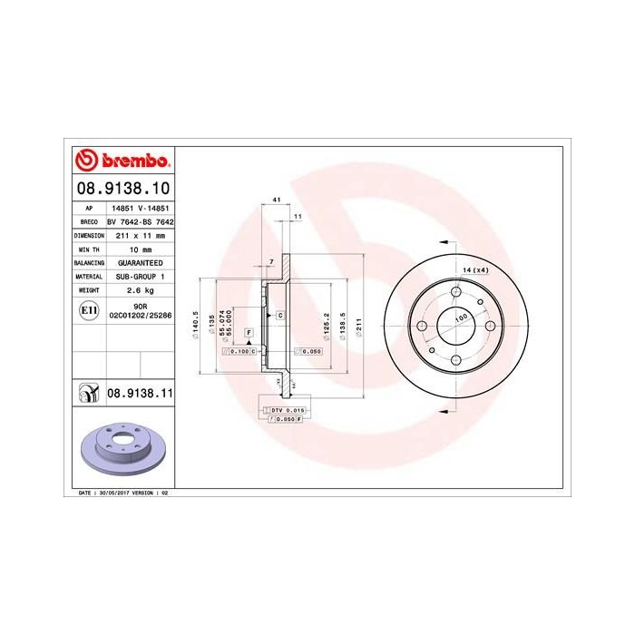 BREMBO Bremsscheibe 08.9138.10