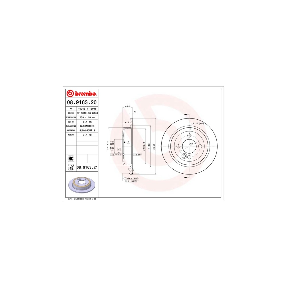 BREMBO Bremsscheibe 08.9163.20