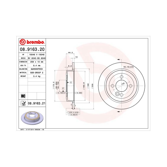 BREMBO Bremsscheibe 08.9163.20