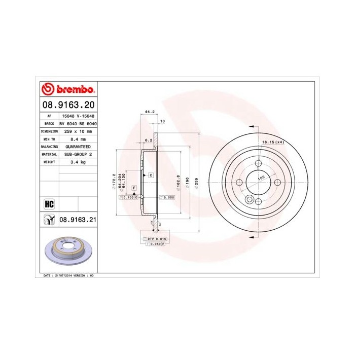 BREMBO Bremsscheibe 08.9163.20