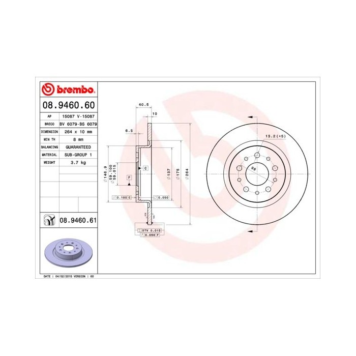 BREMBO COATED DISC LINE Bremsscheibe 08.9460.61