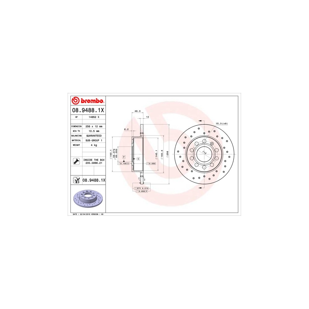 BREMBO XTRA LINE Bremsscheibe 08.9488.1X