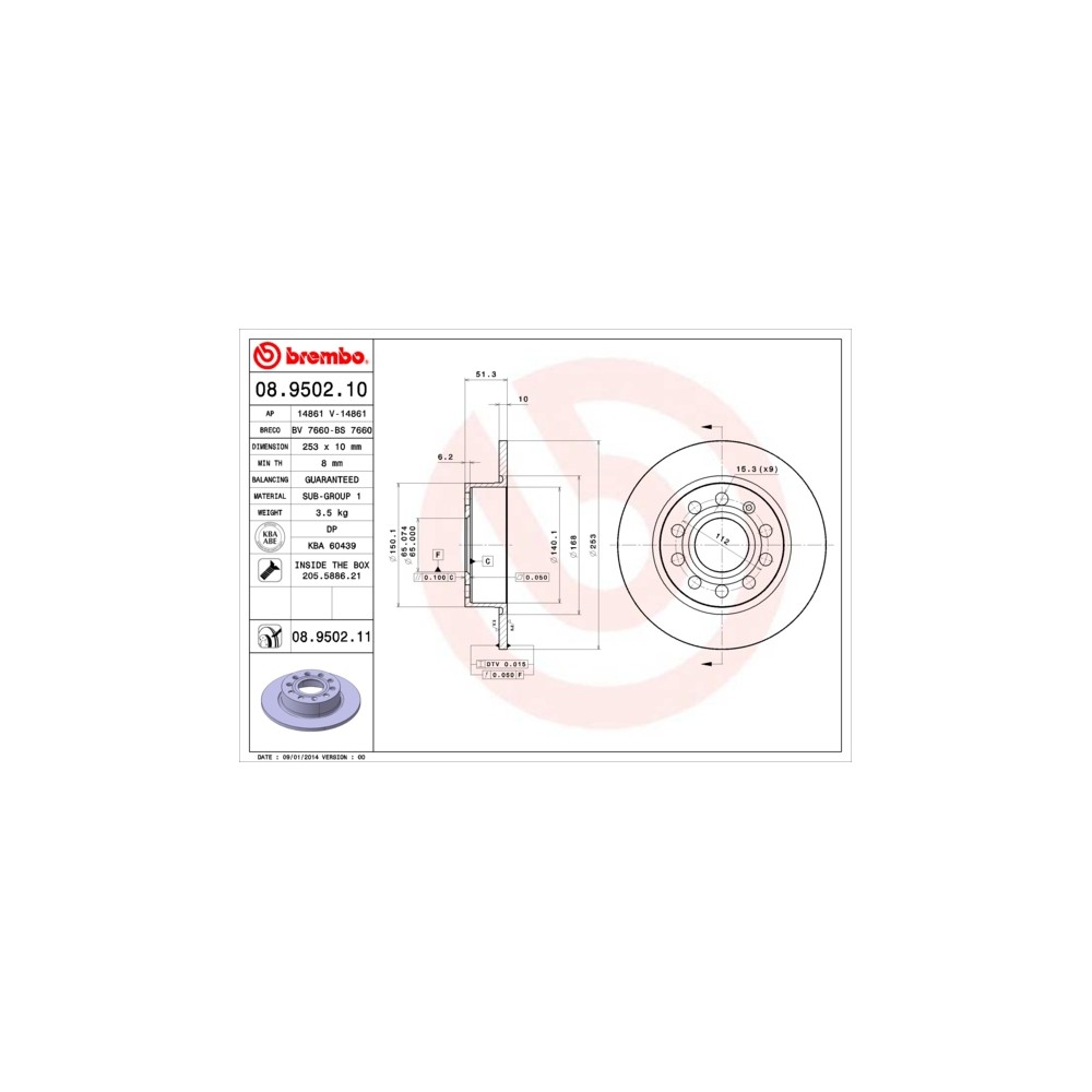 BREMBO COATED DISC LINE Bremsscheibe 08.9502.11