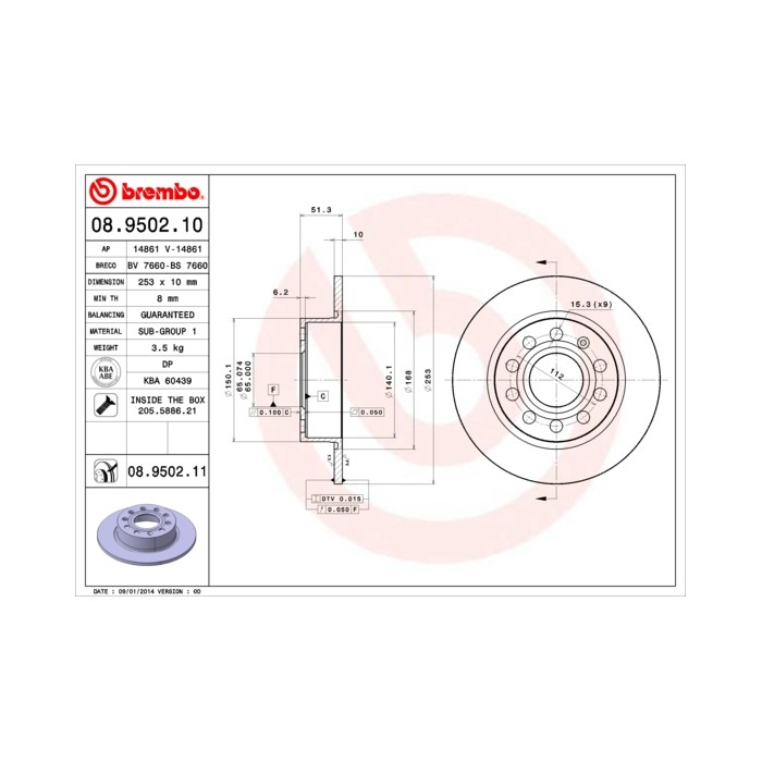 BREMBO COATED DISC LINE Bremsscheibe 08.9502.11