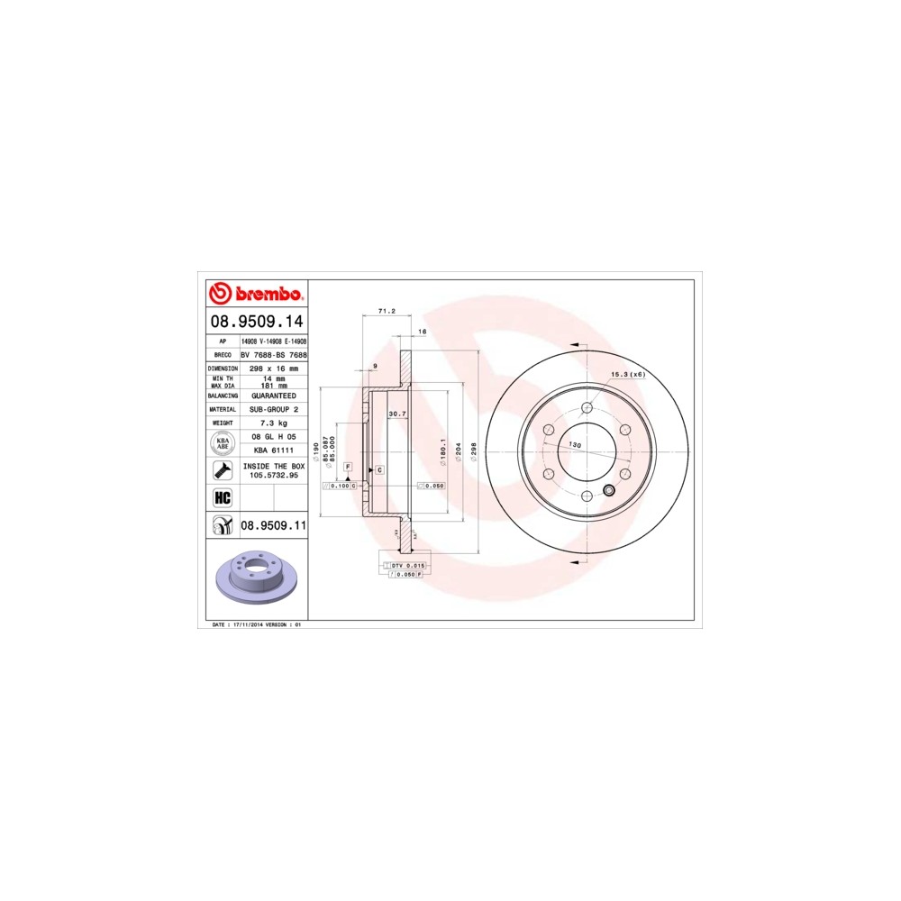 BREMBO COATED DISC LINE Bremsscheibe 08.9509.11