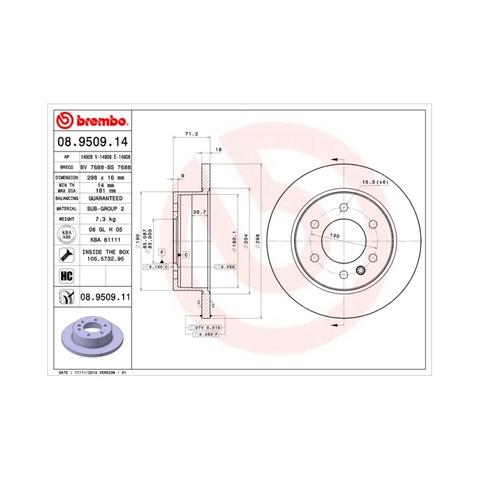 BREMBO COATED DISC LINE Bremsscheibe 08.9509.11