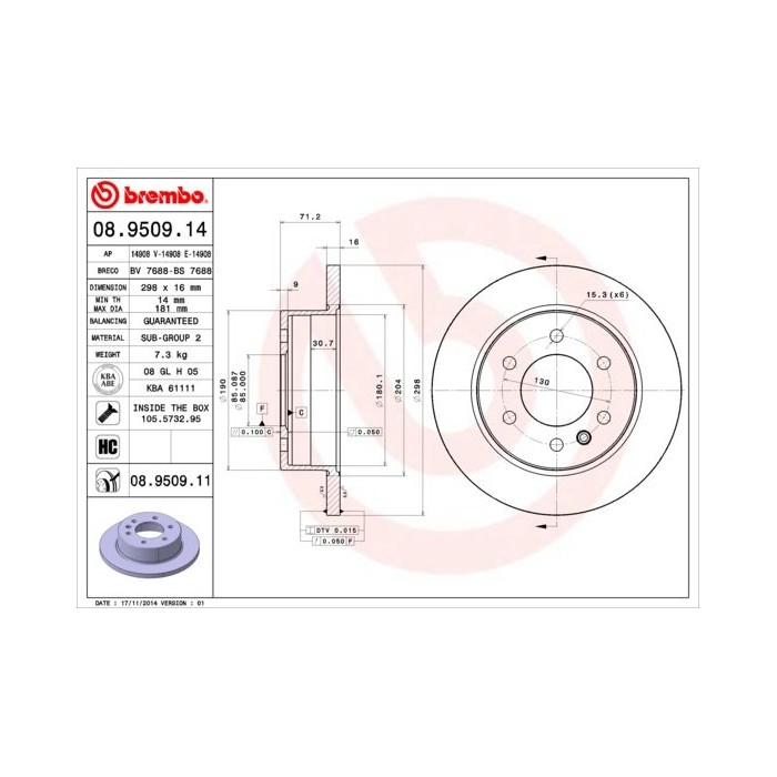 BREMBO COATED DISC LINE Bremsscheibe 08.9509.11